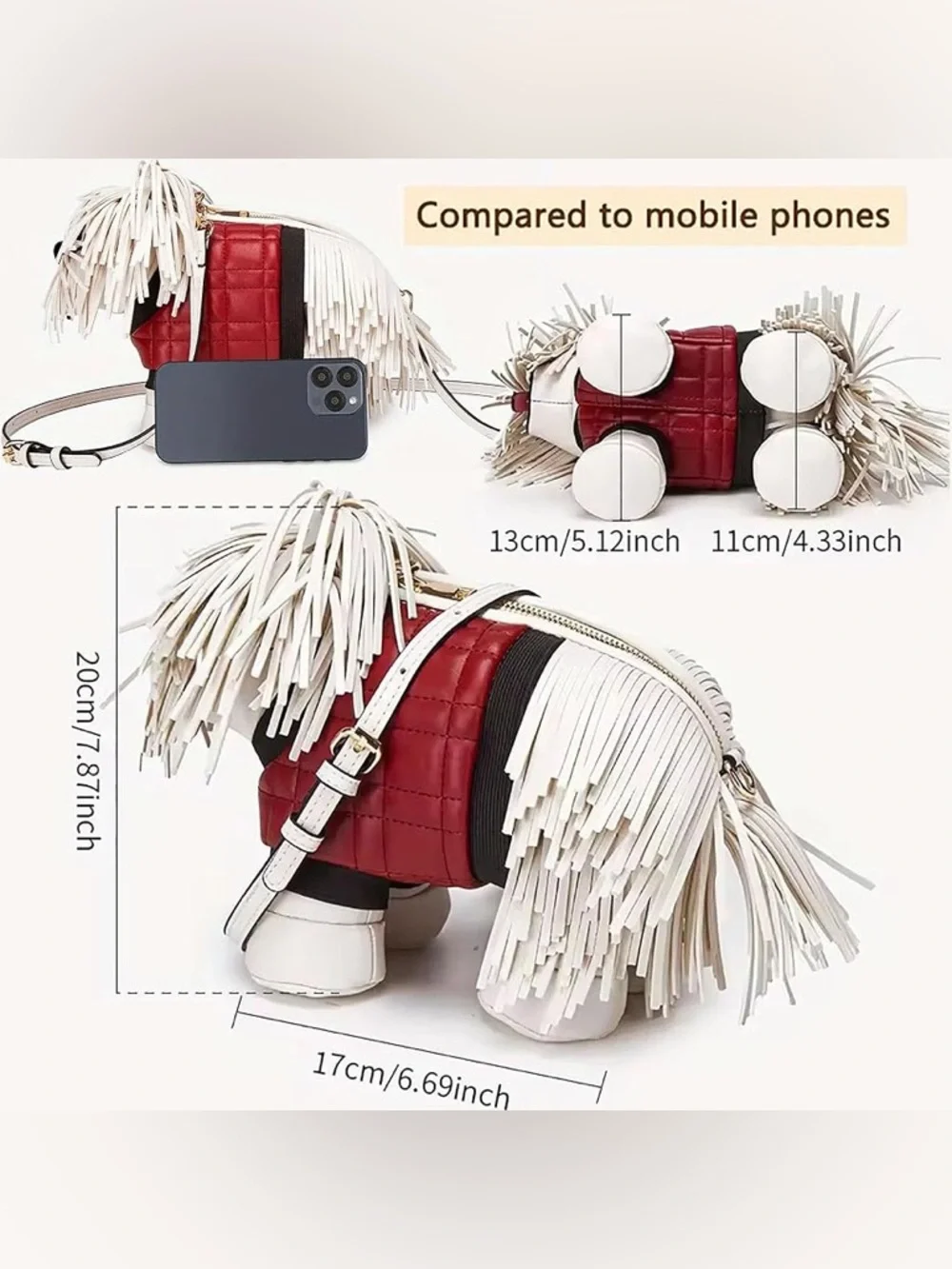 Novelty Fringe Puppy Crossbody Bag in Red and Cream